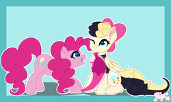 Size: 5000x3000 | Tagged: safe, artist:pastel-pony-princess, pinkie pie, songbird serenade, g4, my little pony: the movie, balloon, cute, diapinkes, female, lesbian, shipping, sia (singer), simple background, songbetes, songpie