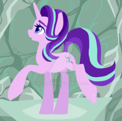 Size: 800x796 | Tagged: safe, artist:hellishnya, starlight glimmer, pony, unicorn, g4, cave, eyebrows, female, mare, solo, watermark