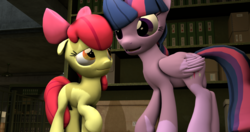 Size: 4096x2160 | Tagged: safe, artist:o0despair0o, apple bloom, twilight sparkle, alicorn, pony, g4, 3d, high res, source filmmaker, twilight sparkle (alicorn)