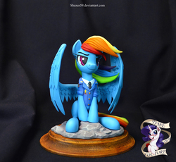 Size: 3060x2812 | Tagged: safe, artist:shuxer59, artist:tsitra360, rainbow dash, pegasus, pony, g4, captain, clothes, female, high res, irl, mare, photo, sculpture, smiling, smirk, solo, spread wings, uniform, wings, wonderbolts dress uniform, wonderbolts uniform