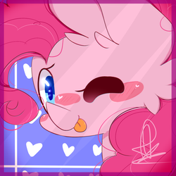 Size: 1024x1024 | Tagged: safe, artist:yuki-artyt, pinkie pie, earth pony, pony, g4, :p, blush sticker, blushing, bust, colored pupils, cute, diapinkes, ear fluff, female, heart, one eye closed, portrait, solo, tongue out, wink