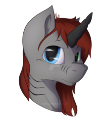 Size: 1600x1816 | Tagged: safe, artist:najti, oc, oc only, alicorn, horse, pony, unicorn, bust, cel shading, colored, commission, community related, cute, eye, eyes, gray, head, horn, looking at you, looking up, portrait, red hair, shading, simple background, transparent background, ych result