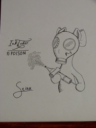 Size: 3240x4320 | Tagged: safe, artist:stink111, apple bloom, g4, female, gas mask, inktober, mask, monochrome, solo, traditional art