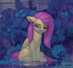 Size: 1200x1121 | Tagged: safe, artist:rodrigues404, fluttershy, pegasus, pony, g4, cute, female, mare, puddle, rain, shyabetes, sitting, solo
