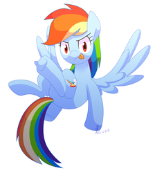 Size: 2000x2228 | Tagged: safe, artist:yaco, rainbow dash, g4, backwards cutie mark, female, flying, high res, simple background, solo, tongue out, white background