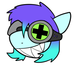 Size: 3889x3313 | Tagged: safe, artist:neoncel, oc, oc only, oc:raven mcchippy, earth pony, pony, goggles, head only, high res, sharp teeth, simple background, solo, teeth, transparent background