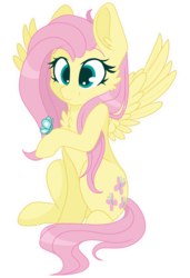 Size: 2048x3000 | Tagged: safe, artist:cinnamontee, fluttershy, butterfly, pegasus, pony, g4, chest fluff, cute, female, high res, holding, looking at something, raised hoof, shyabetes, simple background, sitting, smiling, solo, spread wings, transparent background, wings
