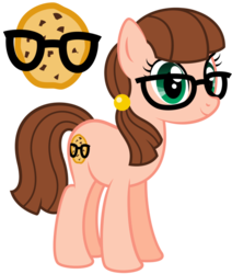 Size: 600x706 | Tagged: safe, artist:lost-our-dreams, oc, oc only, oc:smart cookie, earth pony, pony, cutie mark background, female, glasses, mare, offspring, parent:cheese sandwich, parent:pinkie pie, parents:cheesepie, simple background, solo, transparent background