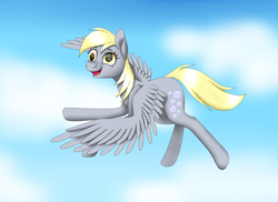 Size: 3501x2550 | Tagged: safe, artist:deltahedgehog, derpy hooves, pegasus, pony, g4, cute, female, flying, gradient background, high res, mare, sky, solo, wings