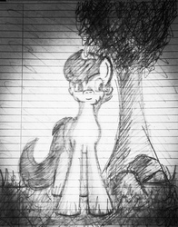 Size: 1552x1980 | Tagged: safe, artist:harcoal, oc, oc only, lined paper, monochrome, solo, traditional art, tree