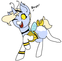 Size: 763x750 | Tagged: safe, artist:nootaz, oc, oc only, oc:nootaz, pony, unicorn, animal costume, bee costume, clothes, costume, cute, one eye closed, simple background, solo, transparent background, wink