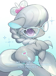 Size: 600x817 | Tagged: safe, artist:ciciya, silver spoon, earth pony, pony, g4, cute, female, filly, floppy ears, foal, glasses, looking at you, looking back, looking back at you, meganekko, rearing, silverbetes, silverbutt, simple background, smiling, smiling at you, solo, spoon, watermark
