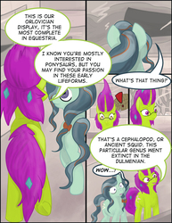 Size: 940x1216 | Tagged: safe, artist:overlord pony, petunia paleo, oc, oc:nuclear blossom, earth pony, pony, unicorn, comic:metamorphic, g4, comic, female, mare, nonbinary