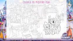 Size: 1920x1080 | Tagged: safe, spike, twilight sparkle, alicorn, dragon, pony, g4, my little pony: the movie, canterlot, coloring page, my little pony logo, spanish, twilight sparkle (alicorn)