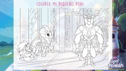 Size: 1920x1080 | Tagged: safe, grubber, storm king, tempest shadow, pony, g4, my little pony: the movie, coloring page, my little pony logo, spanish