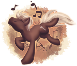 Size: 2606x2242 | Tagged: safe, artist:tiothebeetle, oc, oc only, oc:spanner, earth pony, pony, dancing, eyes closed, high res, male, music notes, simple background, smiling, solo, stallion, transparent background
