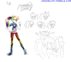 Size: 1079x950 | Tagged: safe, artist:manic-the-lad, rainbow dash, equestria girls, equestria girls series, g4, a dash of everything, ponytail, rainbow blitz, redesign, rule 63, shoes, sketch, sketch dump, sneakers
