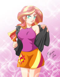 Size: 2153x2786 | Tagged: safe, artist:shinta-girl, sunset shimmer, human, equestria girls, g4, my little pony equestria girls: rainbow rocks, adorasexy, clothes, cute, high res, human coloration, jacket, leather jacket, sexy, shimmerbetes