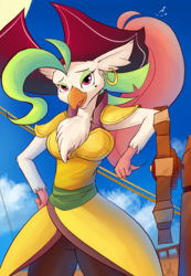 Size: 1813x2615 | Tagged: safe, artist:sadrodent, captain celaeno, anthro, g4, my little pony: the movie, adorasexy, bedroom eyes, breasts, celaenobetes, cute, ear piercing, earring, female, hat, jewelry, lidded eyes, open mouth, piercing, pirate, pirate hat, pirate outfit, seductive, seductive look, sexy, solo, stupid sexy celaeno