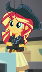 Size: 428x738 | Tagged: safe, screencap, sunset shimmer, dance magic, equestria girls, equestria girls specials, g4, belt, clothes, cowboy hat, cowgirl, cropped, crossed arms, cute, female, hat, shimmerbetes, skirt, smiling, solo, stetson
