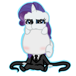 Size: 608x608 | Tagged: safe, artist:dsfranch, rarity, pony, unicorn, g4, chibi, cute, floppy ears, on head, pony hat, raribetes, slenderman, slenrity, snuggling