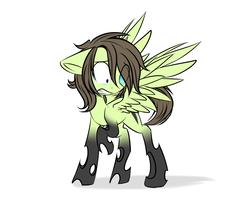 Size: 1600x1371 | Tagged: safe, artist:snowbunny0820, oc, oc only, oc:trey, changeling, pegasus, pony, changelingified, crying, eye clipping through hair, hair over one eye, simple background, solo, species swap, transformation, white background
