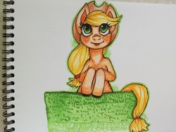 Size: 2048x1536 | Tagged: safe, artist:kamel21, applejack, earth pony, pony, g4, cute, female, jackabetes, solo, tongue out, traditional art