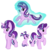 Size: 1024x1024 | Tagged: safe, artist:embea, starlight glimmer, pony, unicorn, g4, equal cutie mark, female, filly, filly starlight glimmer, floating, glowing horn, horn, levitation, magic, multeity, pigtails, quadruple the glimmer, self ponidox, self-levitation, starlight cluster, telekinesis, triple the glimmer, younger