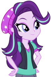 Size: 551x837 | Tagged: safe, artist:thebar, edit, edited screencap, screencap, starlight glimmer, equestria girls, equestria girls specials, g4, my little pony equestria girls: mirror magic, background removed, beanie, clothes, cute, female, hand on hip, hat, not a vector, simple background, solo, transparent background, vest