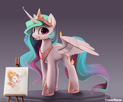 Size: 1620x1340 | Tagged: dead source, safe, artist:tracerhorse, daybreaker, princess celestia, alicorn, pony, g4, adorable distress, burning, canvas, caricature, chibi, crown, crying, cute, cutelestia, female, fire, halp, horseshoes, jewelry, looking at you, mare, on fire, open mouth, peytral, regalia, running, solo, tongue out