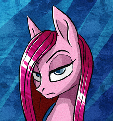 Size: 678x724 | Tagged: dead source, safe, artist:akweer, pinkie pie, earth pony, pony, g4, bust, female, lidded eyes, looking at you, mare, pinkamena diane pie, solo