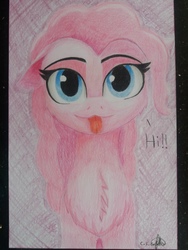 Size: 3096x4128 | Tagged: safe, artist:ironbeastz, pinkie pie, earth pony, pony, g4, bust, female, fluffy, high res, solo, tongue out, traditional art