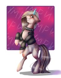 Size: 1500x1900 | Tagged: safe, artist:kokona-haruto, oc, oc only, oc:sapphire cryst, pony, unicorn, clothes, collar, cyrillic, female, looking at you, russian, smiling, solo, vest