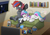 Size: 2000x1414 | Tagged: safe, artist:littlehybridshila, oc, oc only, oc:smooth walker, oc:stella miusix, pony, unicorn, book, commission, couch, crescent moon, female, glasses, male, mare, moon, night, smiling, stallion, television, video game, window