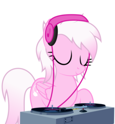 Size: 6073x6552 | Tagged: safe, artist:xenoneal, oc, oc only, oc:shaidy ray, pegasus, pony, absurd resolution, eyes closed, female, headphones, mare, simple background, solo, transparent background, turntable, vector