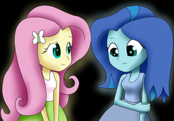 Size: 5000x3500 | Tagged: safe, artist:vicakukac200, fluttershy, oc, oc:ocean, equestria girls, g4, black background, clothes, simple background