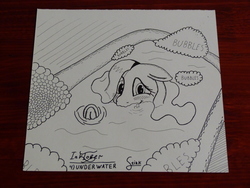 Size: 4320x3240 | Tagged: safe, artist:stink111, fluttershy, g4, bath, female, inktober, monochrome, solo, traditional art