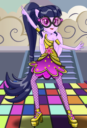 Size: 354x518 | Tagged: safe, artist:glittertiara, sci-twi, twilight sparkle, equestria girls, equestria girls specials, g4, my little pony equestria girls: dance magic, clothes, dance magic (song), dress, female, glasses, high heels, looking at you, ponied up, sci-twilicorn, shoes, smiling, solo, starsue, wings