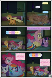 Size: 3254x4837 | Tagged: safe, artist:gutovi, applejack, fluttershy, pinkie pie, rainbow dash, rarity, twilight sparkle, alicorn, pony, comic:why me!?, g4, bed, comic, mane six, twilight sparkle (alicorn)