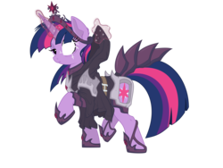Size: 5440x4080 | Tagged: safe, artist:ncmares, artist:tyler611, color edit, edit, twilight sparkle, pony, unicorn, g4, absurd resolution, clothes, colored, corrupted, element of magic, empress, evil, female, magic, mare, raised hoof, simple background, solo, transparent background