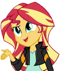 Size: 555x662 | Tagged: safe, artist:fella, sunset shimmer, equestria girls, g4, my little pony equestria girls: friendship games, clothes, female, hand, jacket, leather jacket, simple background, solo, talking, transparent background
