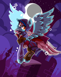 Size: 802x1015 | Tagged: safe, artist:kaliptro, oc, oc only, pegasus, pony, hood, moon, solo