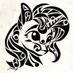 Size: 1459x1460 | Tagged: safe, artist:gaelledragons, sunset shimmer, g4, black and white, female, grayscale, monochrome, solo, traditional art, tribal art