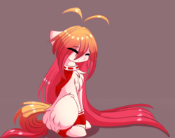 Size: 812x642 | Tagged: safe, artist:php146, oc, oc only, oc:heiwa, earth pony, pony, eyes closed, female, mare, orange mane, pink coat, red mane, solo