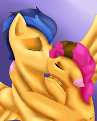 Size: 1024x1280 | Tagged: safe, artist:f0ndueparty, oc, oc only, oc:fondue sandwich, oc:sterling sentry, earth pony, pegasus, pony, eyes closed, gay, kissing, male, offspring, parent:cheese sandwich, parent:flash sentry, parent:pinkie pie, parent:twilight sparkle, parents:cheesepie, parents:flashlight