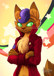 Size: 955x1351 | Tagged: safe, artist:mysticalpha, capper dapperpaws, abyssinian, cat, anthro, g4, my little pony: the movie, chest fluff, clothes, crossed arms, male, slit pupils, smiling, solo