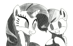 Size: 500x319 | Tagged: safe, artist:thewrongesttrousers, rainbow dash, rarity, a canterlot wedding, g4, season 2, animated, female, frame by frame, gif, giggling, grayscale, laughingmares.jpg, lip bite, monochrome, rotoscope, scene interpretation, simple background, transparent background