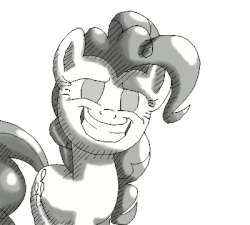 Size: 400x360 | Tagged: safe, artist:thewrongesttrousers, pinkie pie, friendship is magic, g4, animated, female, frame by frame, gif, grayscale, i farted, monochrome, rotoscope, scene interpretation, simple background, smiling, solo, squigglevision, transparent background