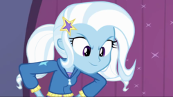 Size: 854x481 | Tagged: safe, edit, edited screencap, screencap, trixie, equestria girls, g4, alternate hairstyle, female, solo