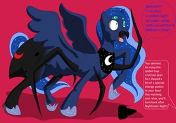 Size: 5500x3858 | Tagged: safe, artist:tfsubmissions, princess luna, black widow, spider, g4, extra eyes, extra legs, mandibles, pony to spider, spiderluna (species swap), transformation